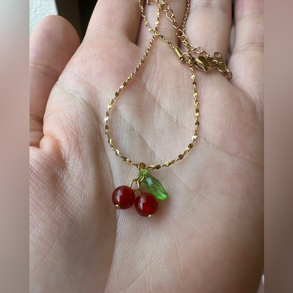 Delicate Gold Cherry Pendant Necklace - Picture 3 of 6